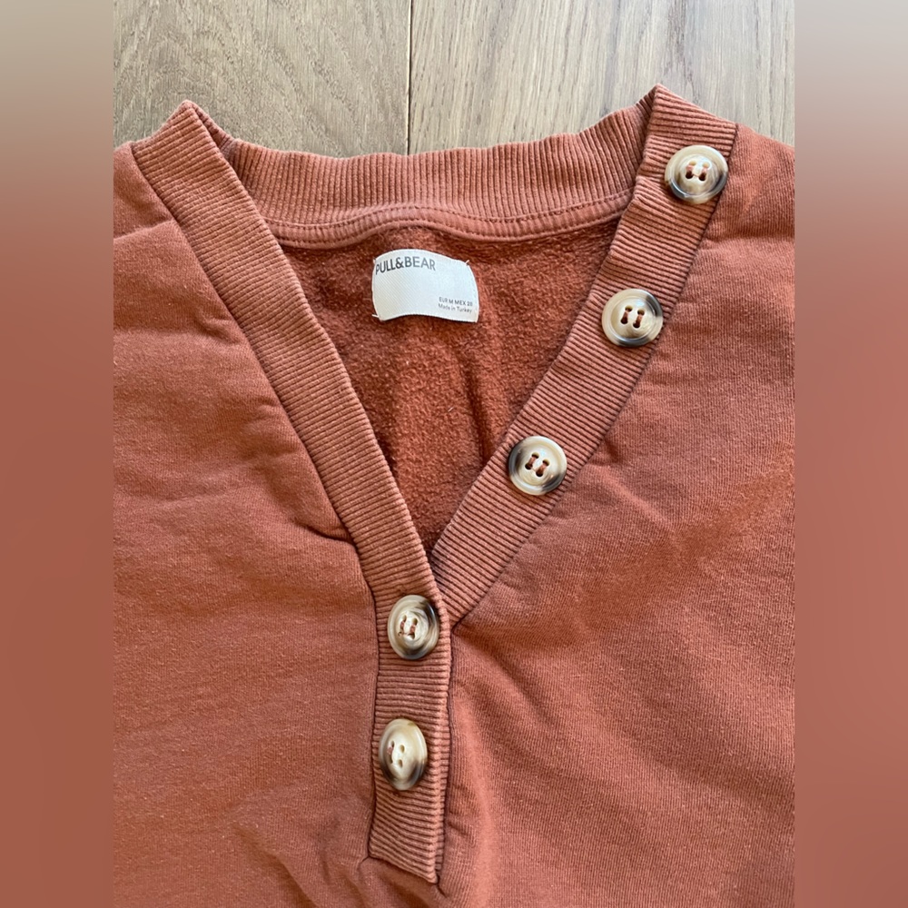 Pull And Bear Brown Asymmetrical Button Sweatshirt - image 2